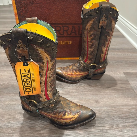 Corral Star Stud Embroid 13” Black Orix Overlay Cowboy Leather Boot C3945 - Picture 4 of 13